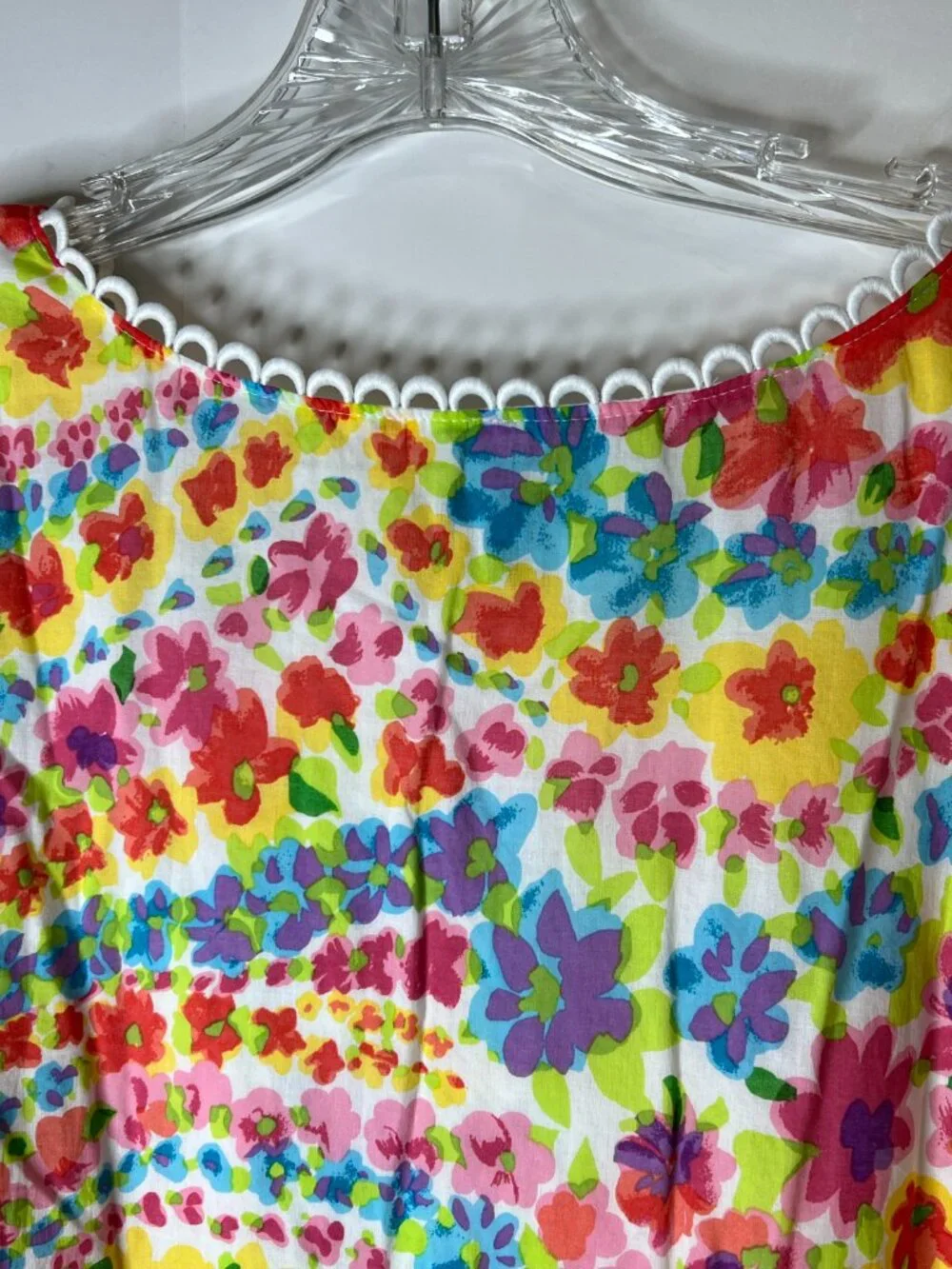 Talbots Women's Size 2X Vibrant Colorful Floral Top Cotton Lined Scalloped Trim - Picture 4 of 6